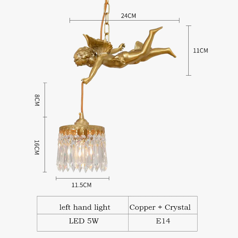 lustre moderne led avec ange en cristal médiéval bronze