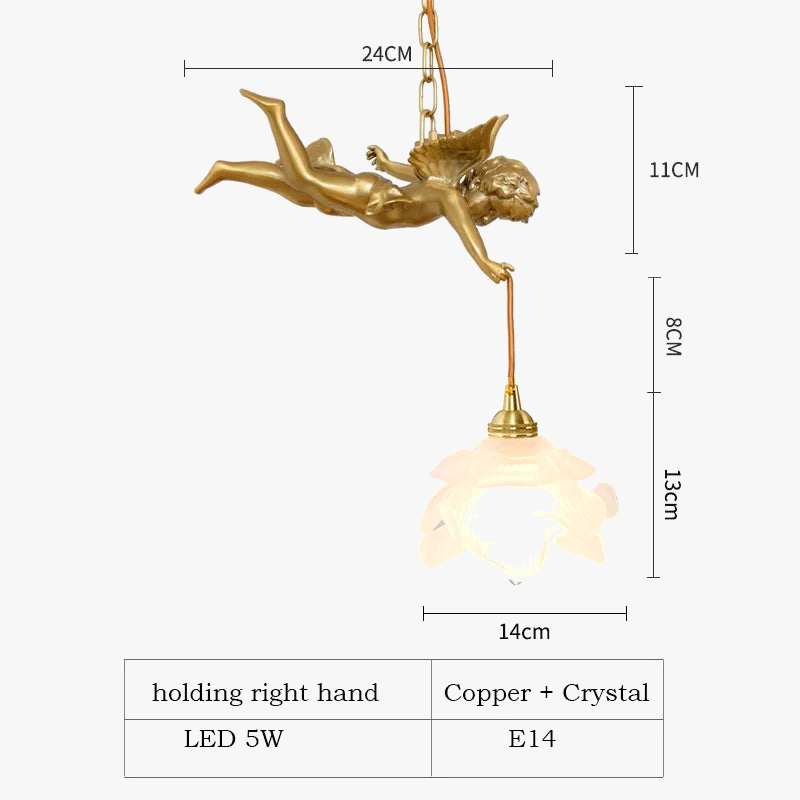 lustre moderne led avec ange en cristal médiéval bronze