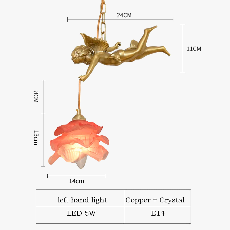 lustre moderne led avec ange en cristal médiéval bronze
