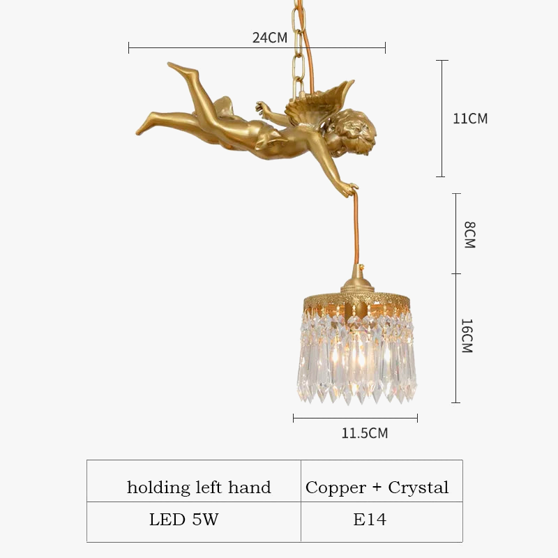 lustre moderne led avec ange en cristal médiéval bronze