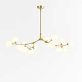 lustre moderne led avec branches d'arbre et boules de verre