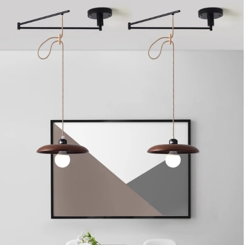 lustre moderne à led créatif avec bras rétractable en bois artistique