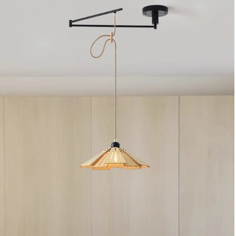 lustre moderne à led créatif avec bras rétractable en bois artistique