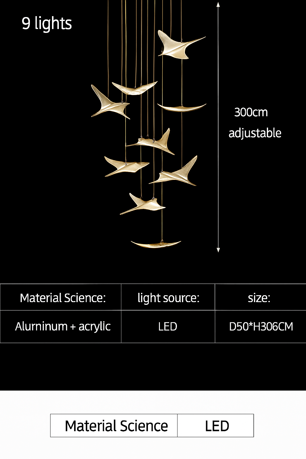 lustre moderne led mouette duplex cage d'escalier nordique