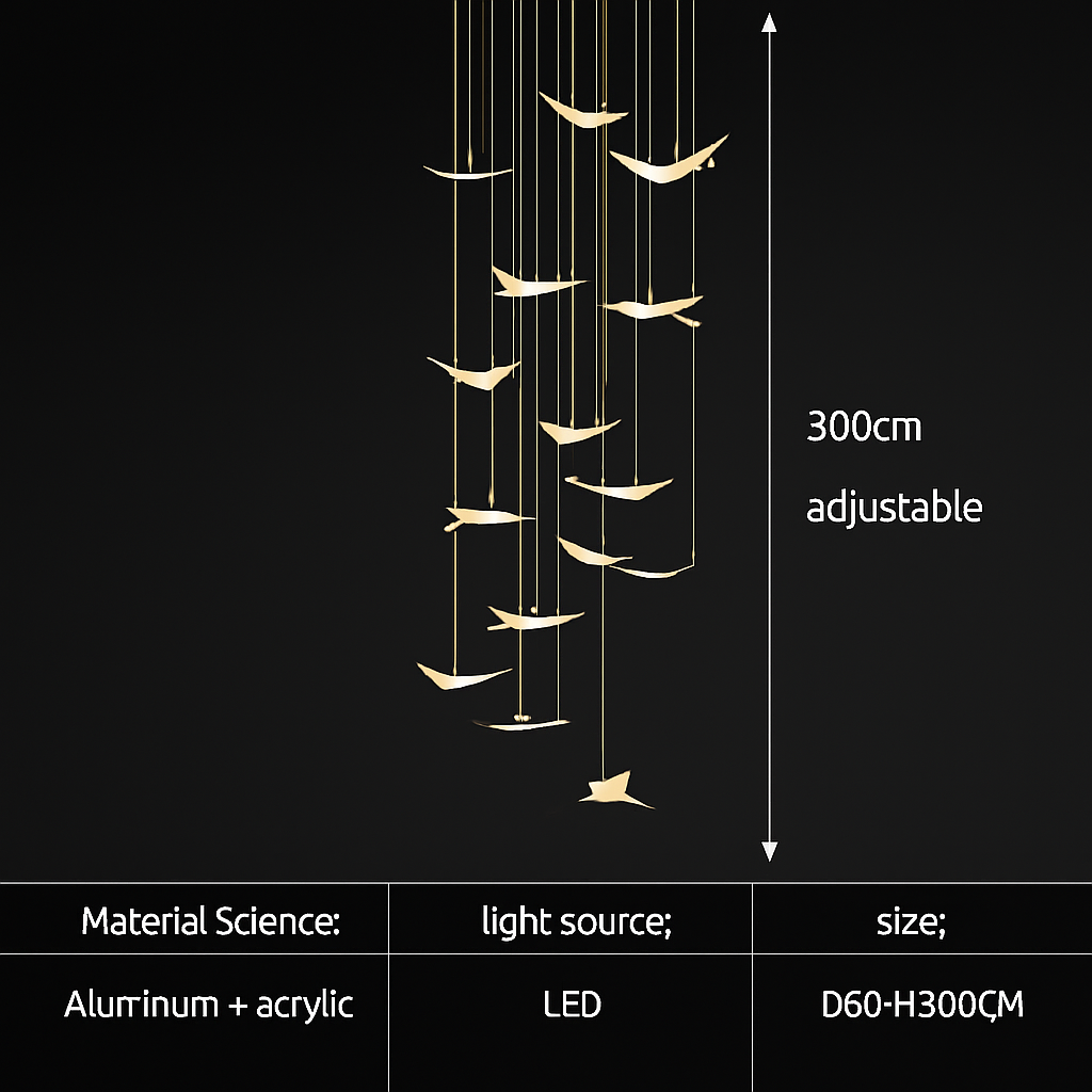 lustre moderne led mouette duplex cage d'escalier nordique