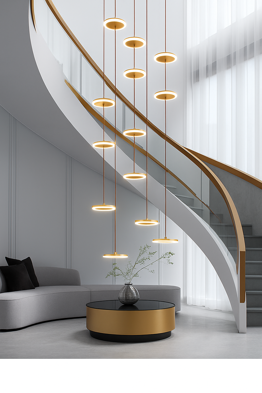 lustre moderne à led pour escalier design et élégant