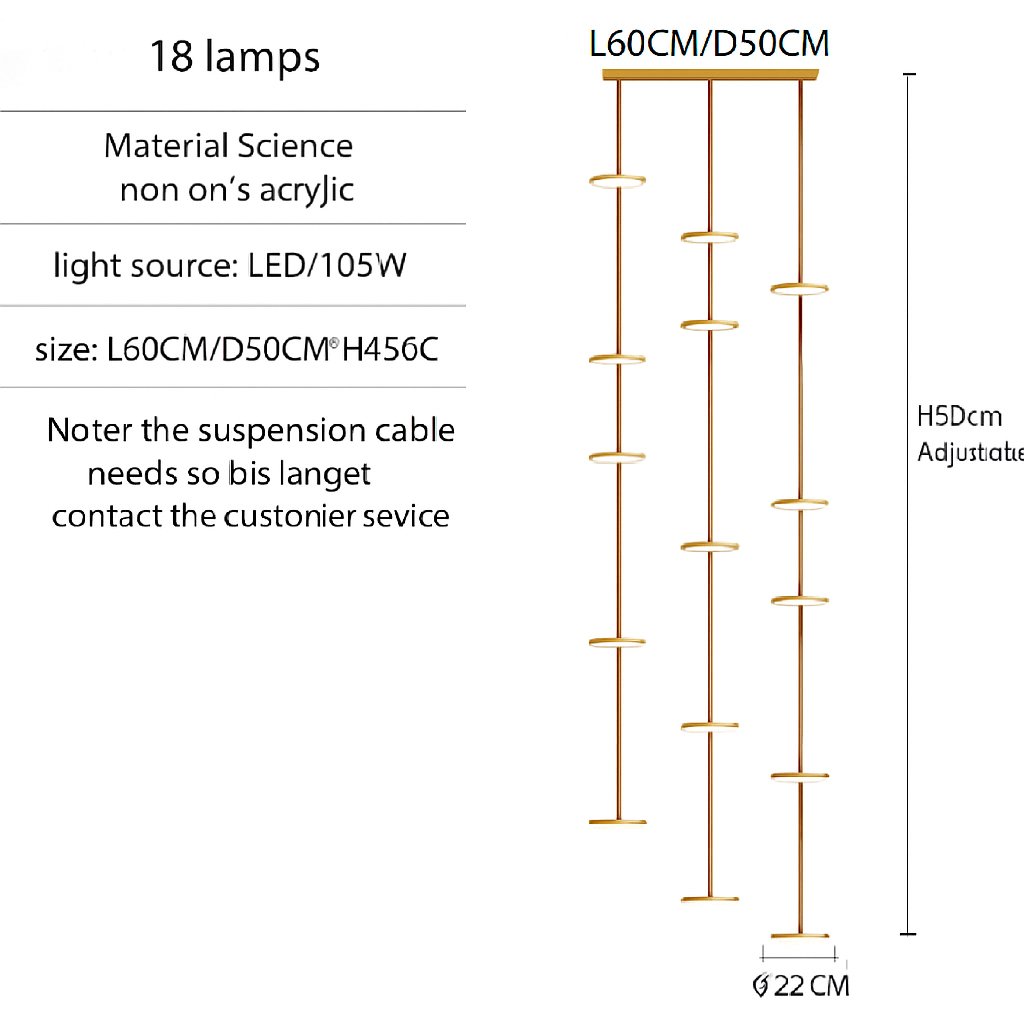 lustre moderne à led pour escalier design et élégant