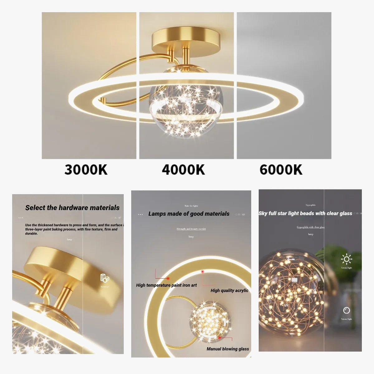 lustre moderne led sandyha avec boule de verre dorée