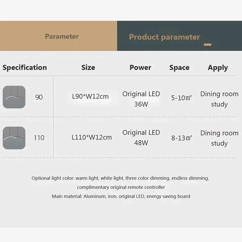 lustre moderne à leds avec télécommande et ligne simple