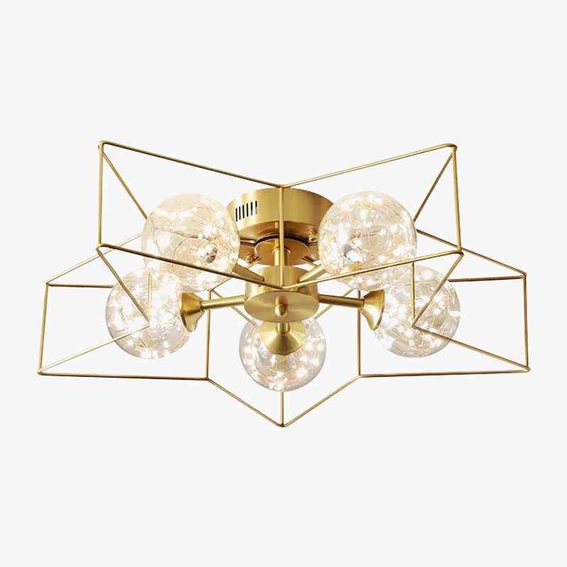 lustre moderne minimaliste en cuivre avec abat-jour étoile led