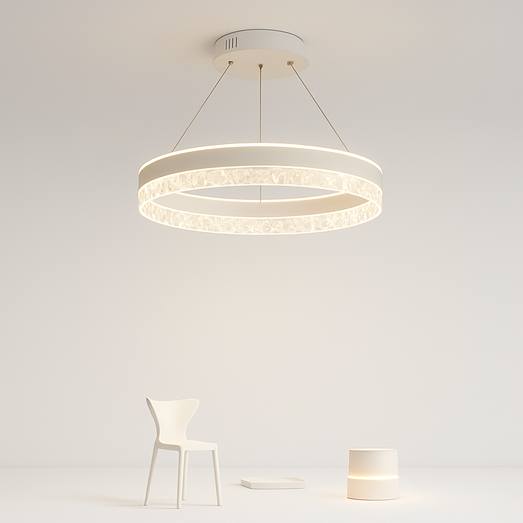 lustre moderne minimaliste led avec anneaux en cristal