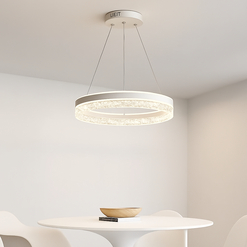 lustre moderne minimaliste led avec anneaux en cristal
