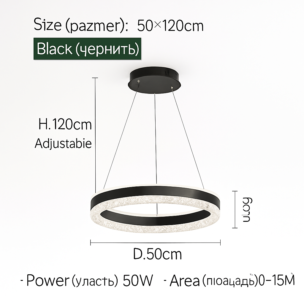 lustre moderne minimaliste led avec anneaux en cristal