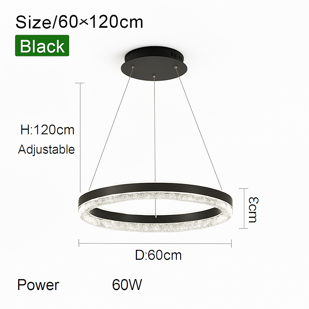 lustre moderne minimaliste led avec anneaux en cristal