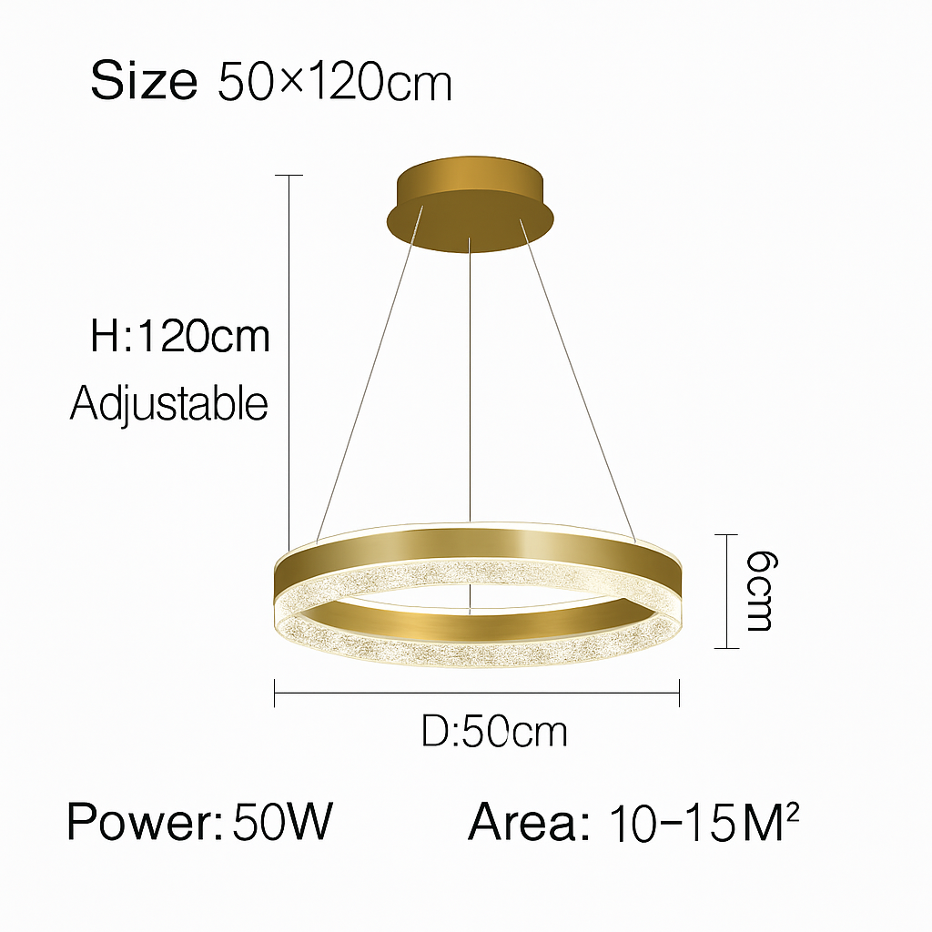 lustre moderne minimaliste led avec anneaux en cristal