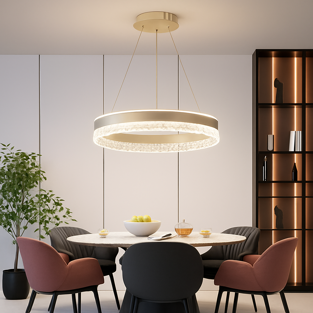 lustre moderne minimaliste led avec anneaux en cristal
