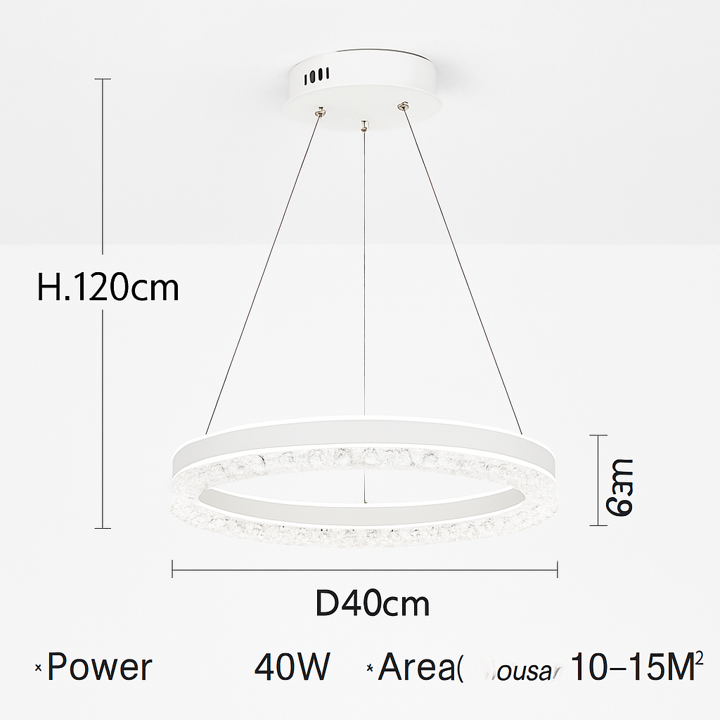 lustre moderne minimaliste led avec anneaux en cristal
