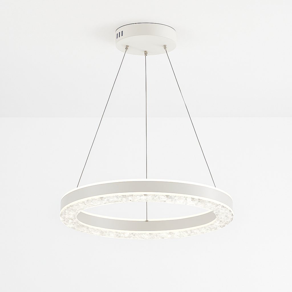 lustre moderne minimaliste led avec anneaux en cristal