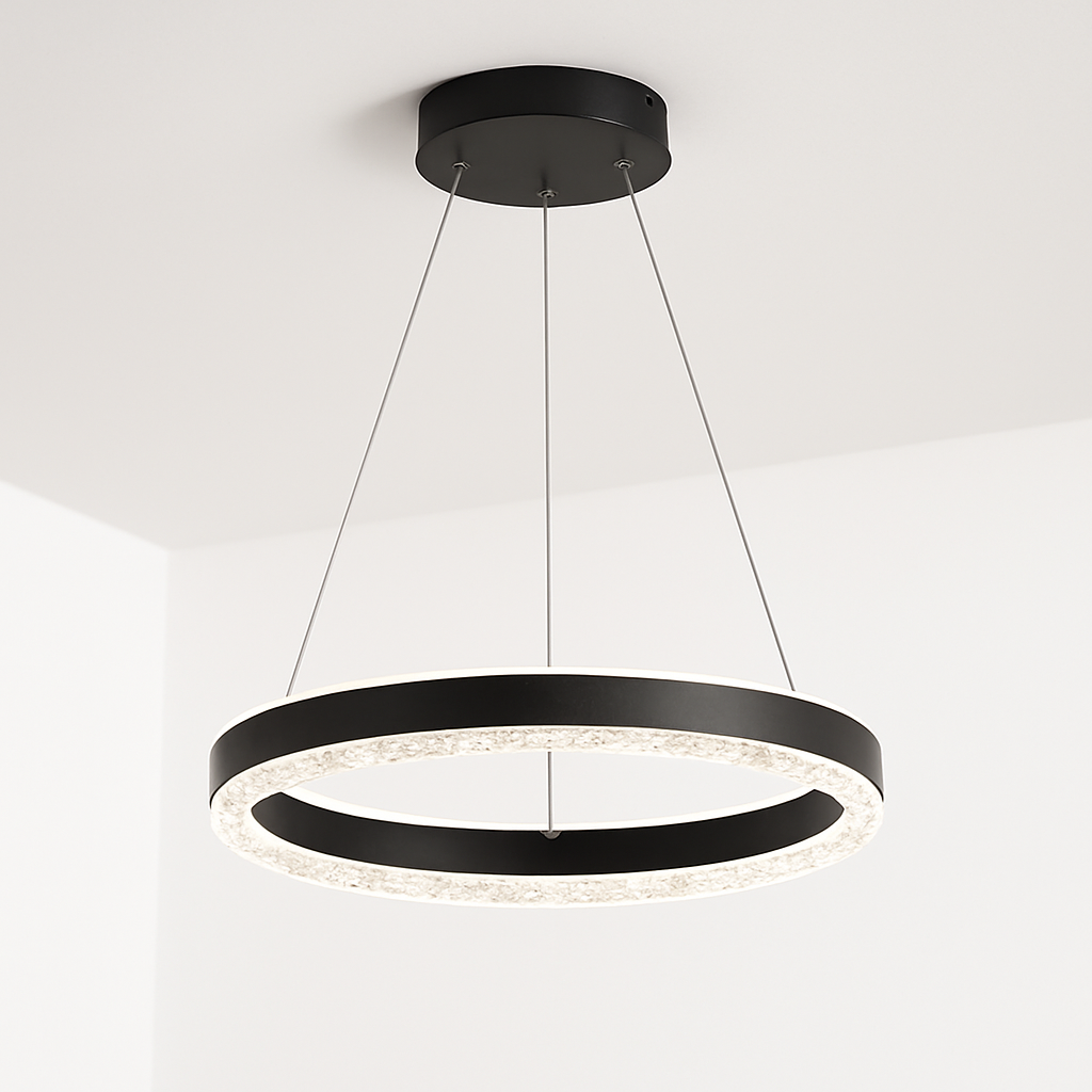 lustre moderne minimaliste led avec anneaux en cristal