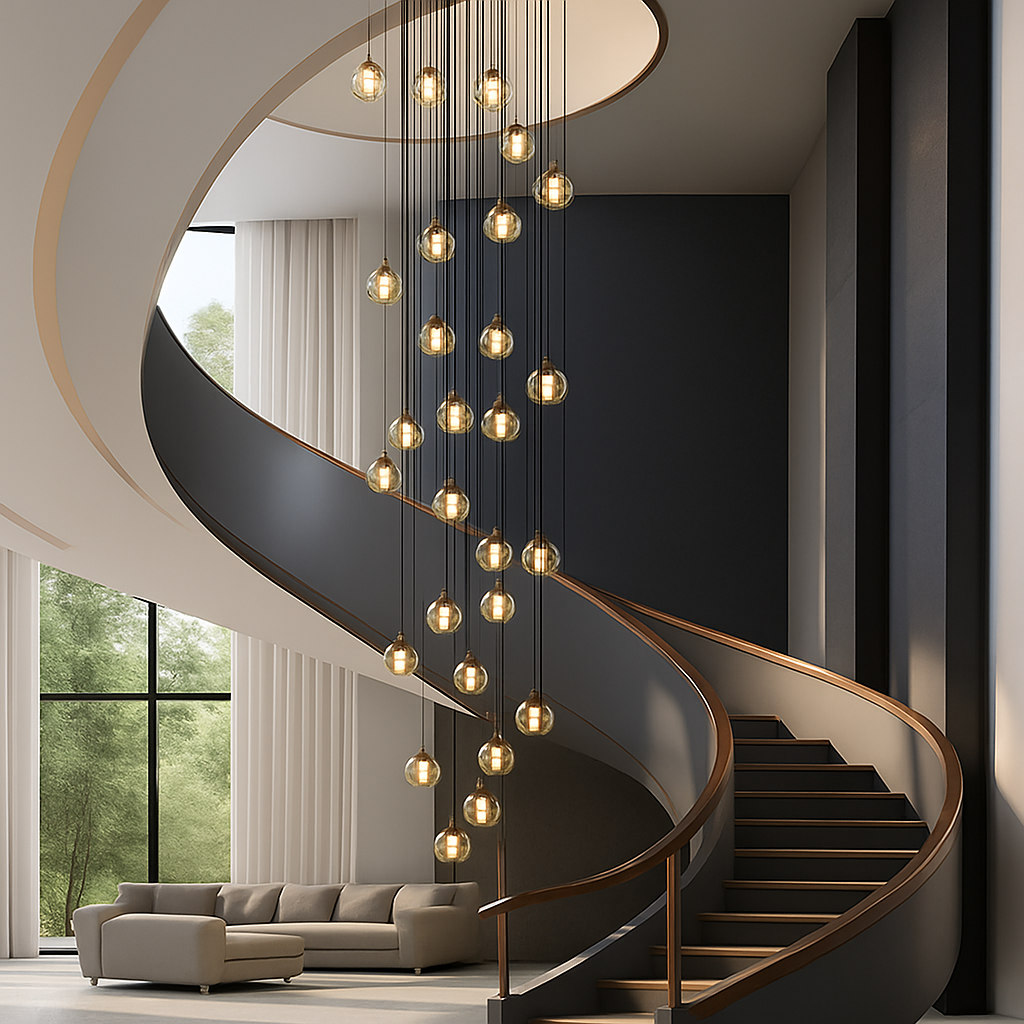 lustre moderne noir et doré éclairage led design élégant