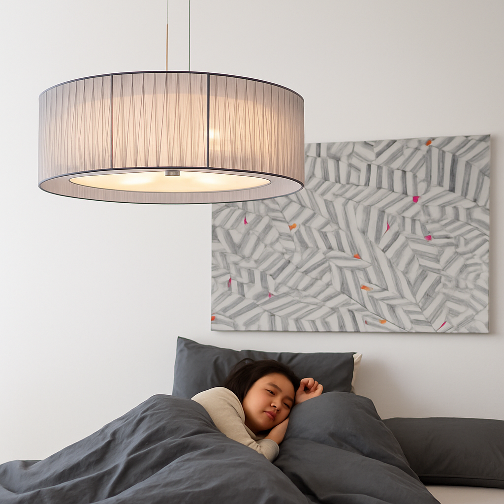 lustre moderne nordique en fer avec abat-jour en gaze