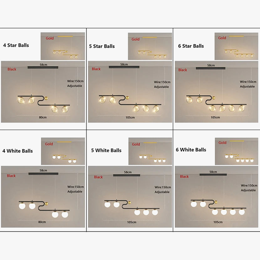 lustre moderne sandyha led avec bande longue et boule de verre