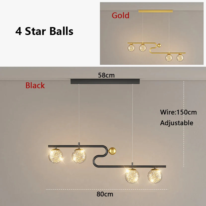 lustre moderne sandyha led avec bande longue et boule de verre