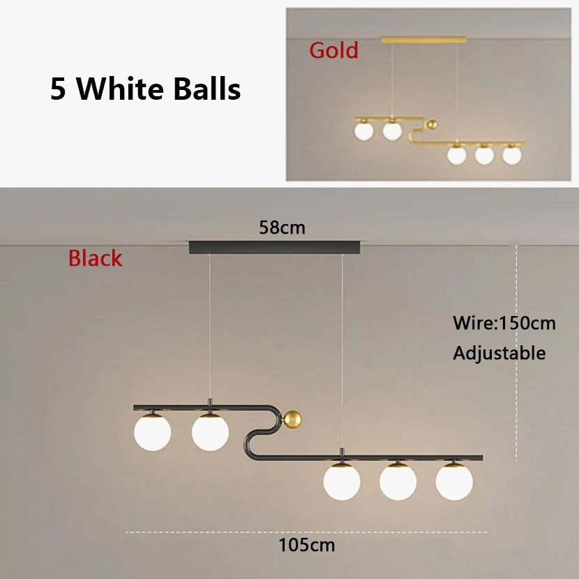 lustre moderne sandyha led avec bande longue et boule de verre