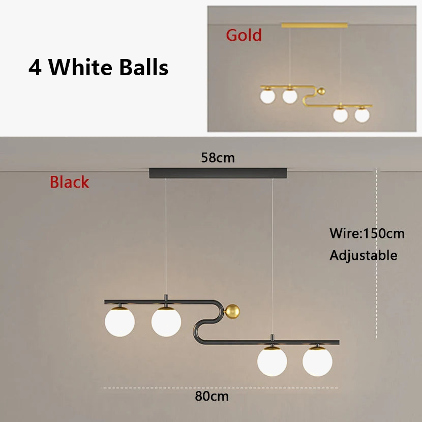 lustre moderne sandyha led avec bande longue et boule de verre