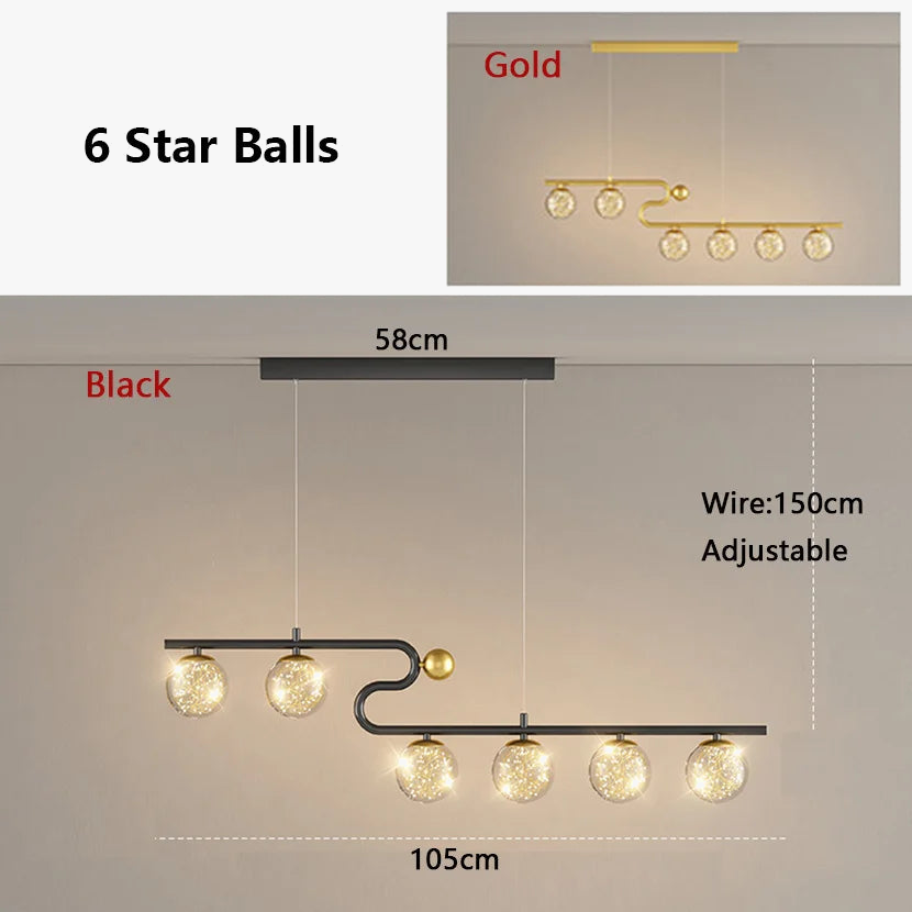lustre moderne sandyha led avec bande longue et boule de verre