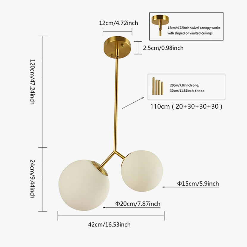 lustre moderne simple sandyha avec 2 boules led