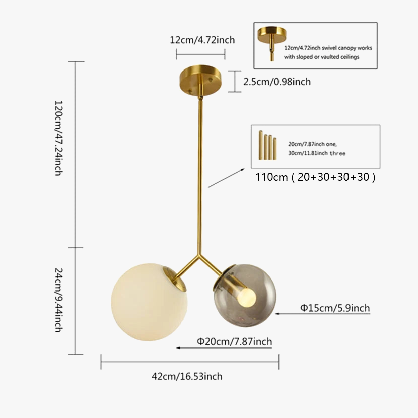 lustre moderne simple sandyha avec 2 boules led