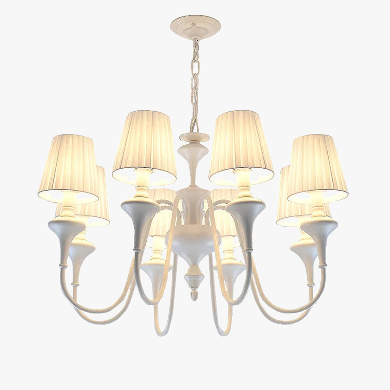 lustre moderne à trois ou six lumières en métal avec abat-jour tissu