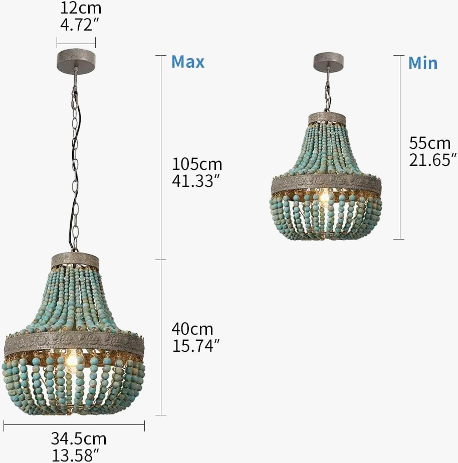 lustre moderne vintage en perles de bois pour intérieur élégant
