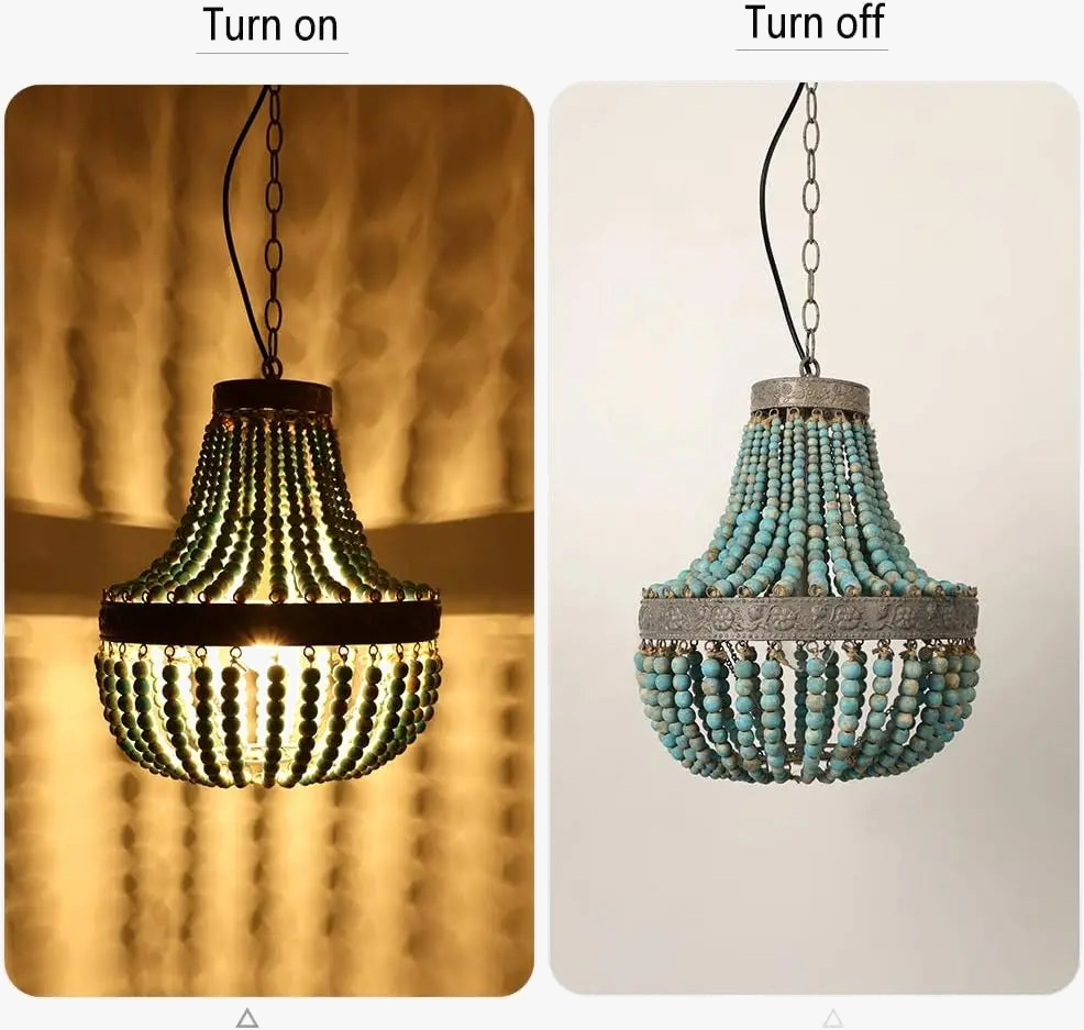 lustre moderne vintage en perles de bois pour intérieur élégant