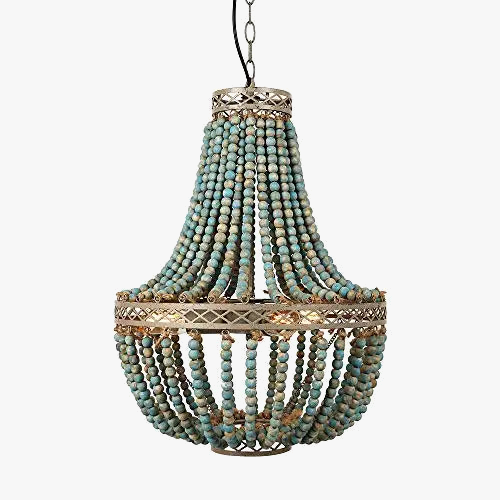 lustre moderne vintage en perles de bois pour intérieur élégant