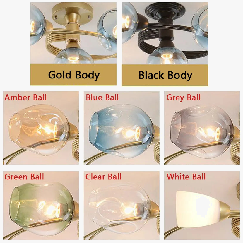 lustre moléculaire led en verre pour table à manger