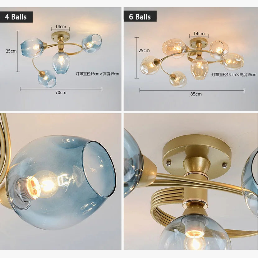 lustre moléculaire led en verre pour table à manger