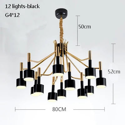 lustre noir postmoderne en métal pour cafés et restaurants