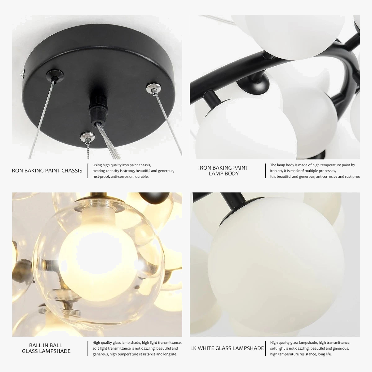 lustre nordique boule de verre led pour décor maison