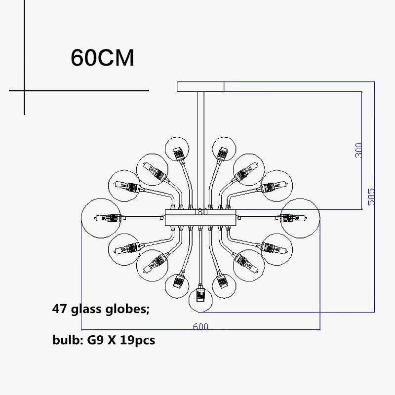 lustre nordique à bulles d'air en boule de verre argentée