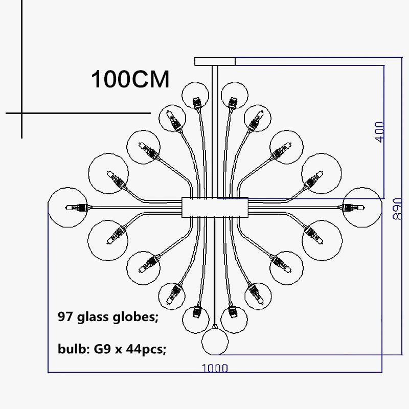 lustre nordique à bulles d'air en boule de verre argentée