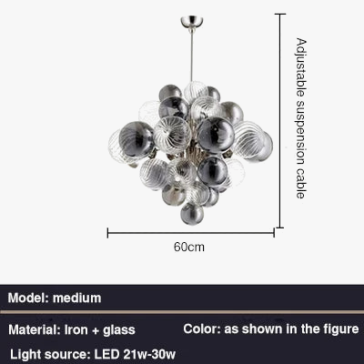 lustre nordique créatif en fer et bulles de verre
