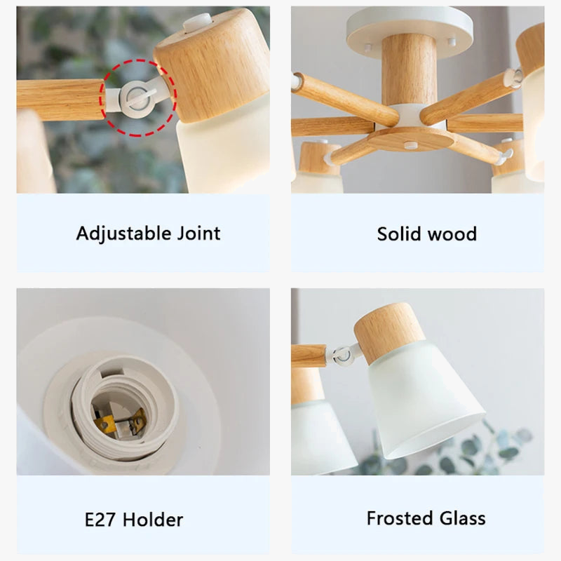 lustre nordique décoratif en verre et bois