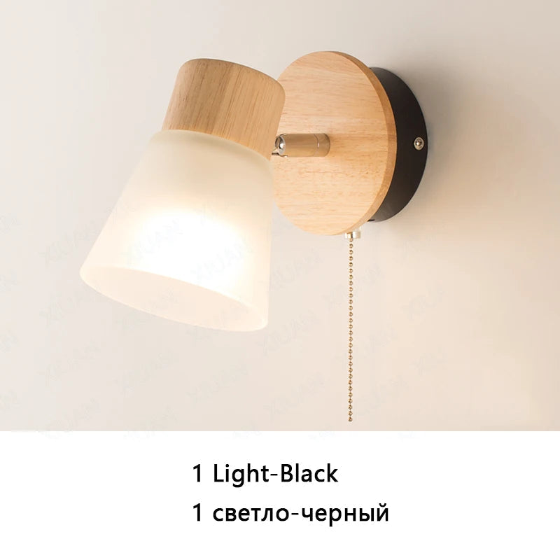 lustre nordique décoratif en verre et bois