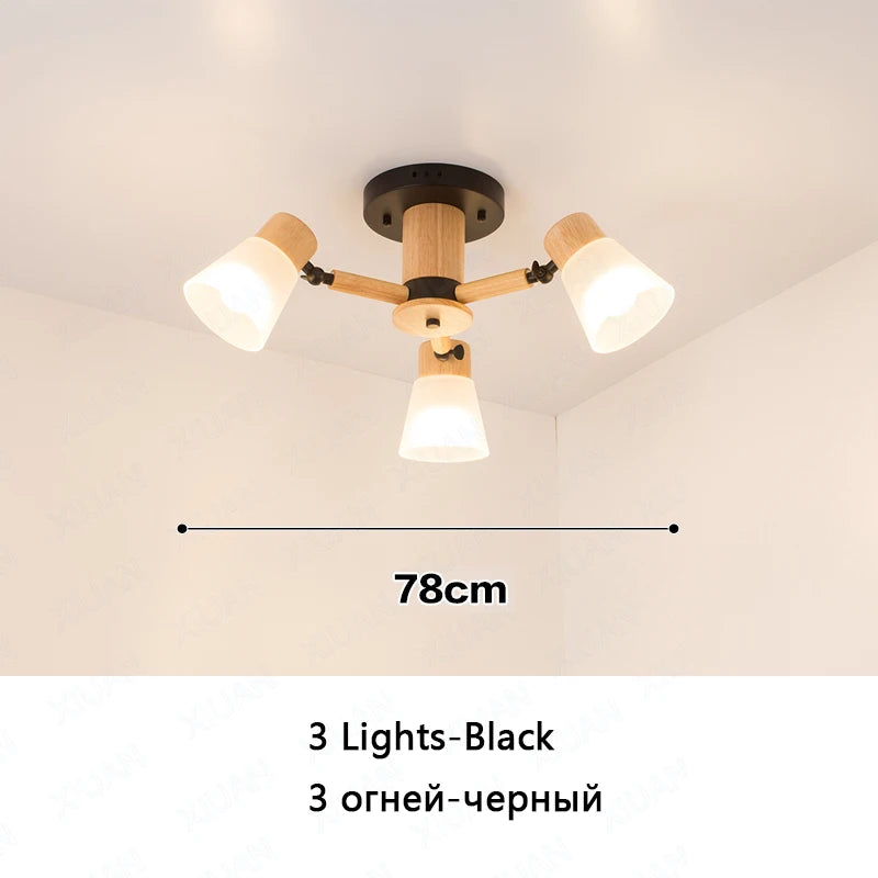 lustre nordique décoratif en verre et bois