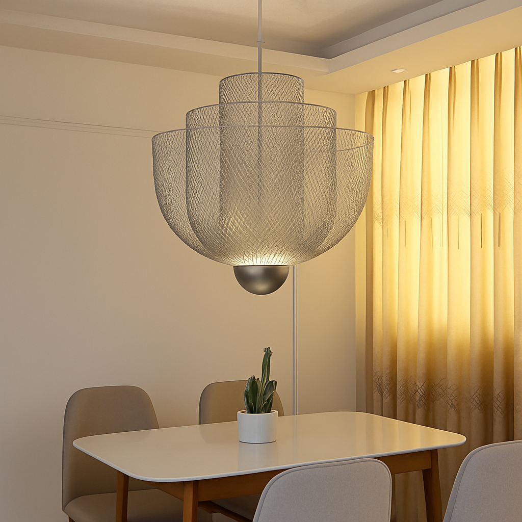 lustre nordique dimmable en grille métallique led géométrique