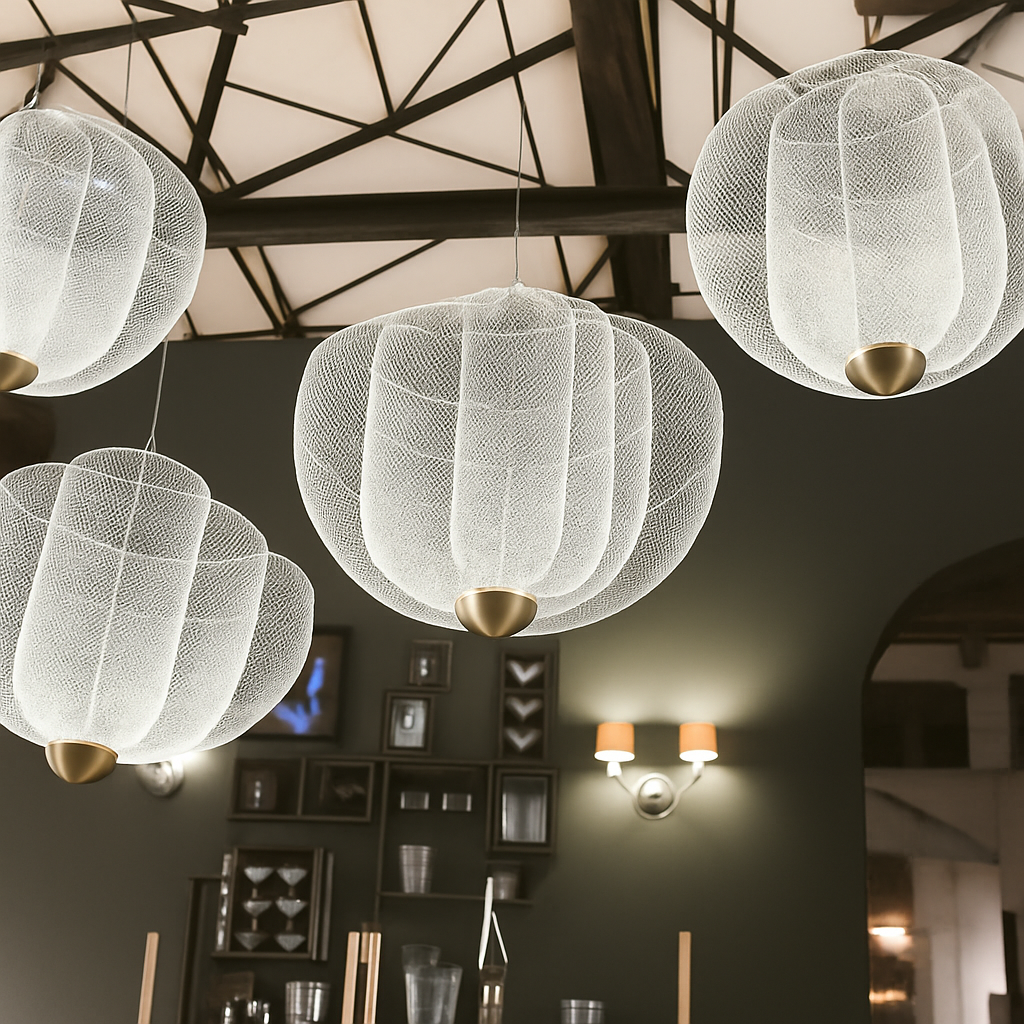 lustre nordique dimmable en grille métallique led géométrique