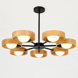 Lustre nordique en bois avec abat-jour rond suspendu