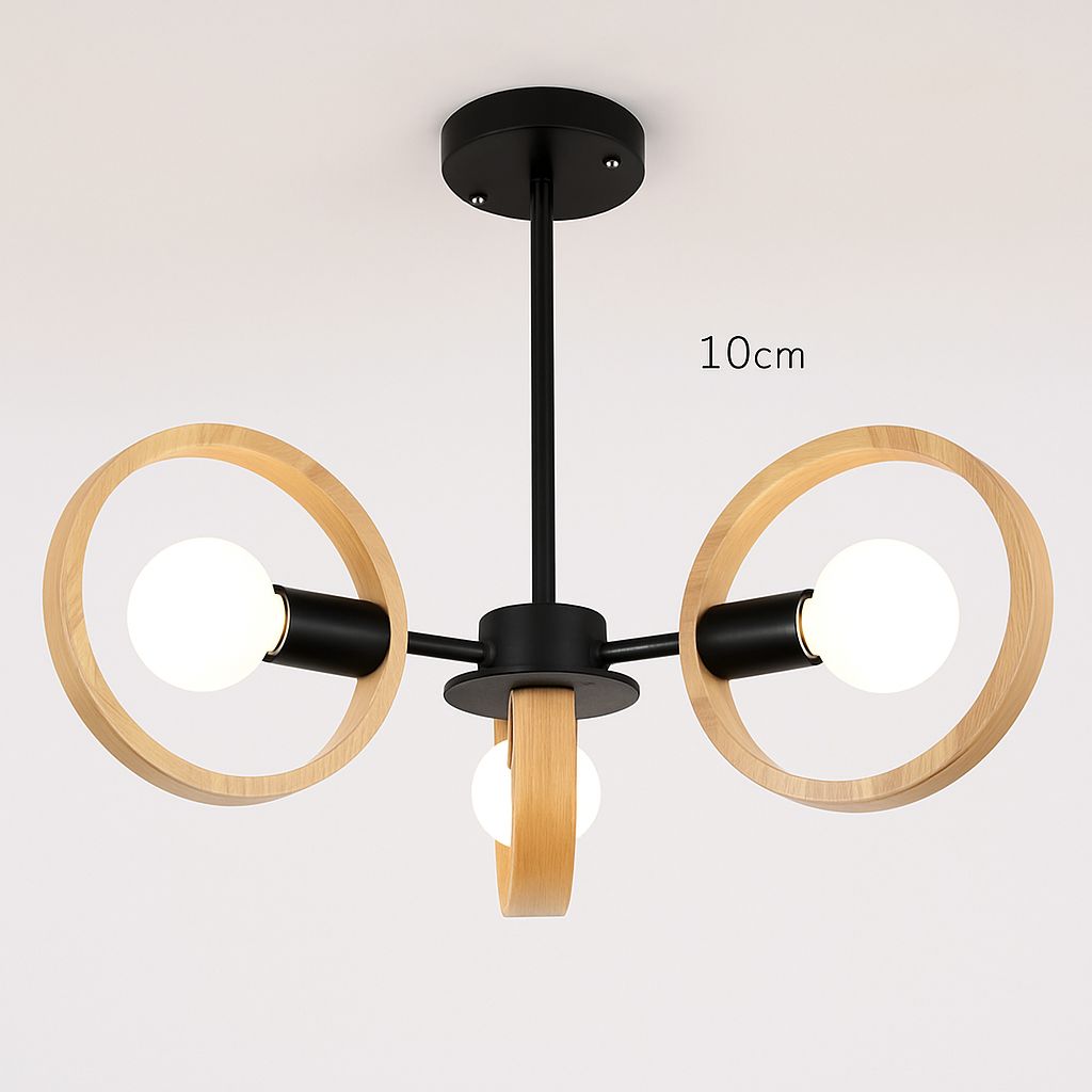 lustre nordique en bois avec abat-jour rond suspendu